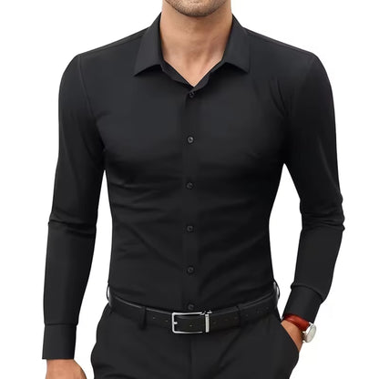 Spring Autumn Men Clothes Pure Color Long Sleeve Casual Shirt Men Fashion Lapel Button Shirt Tops